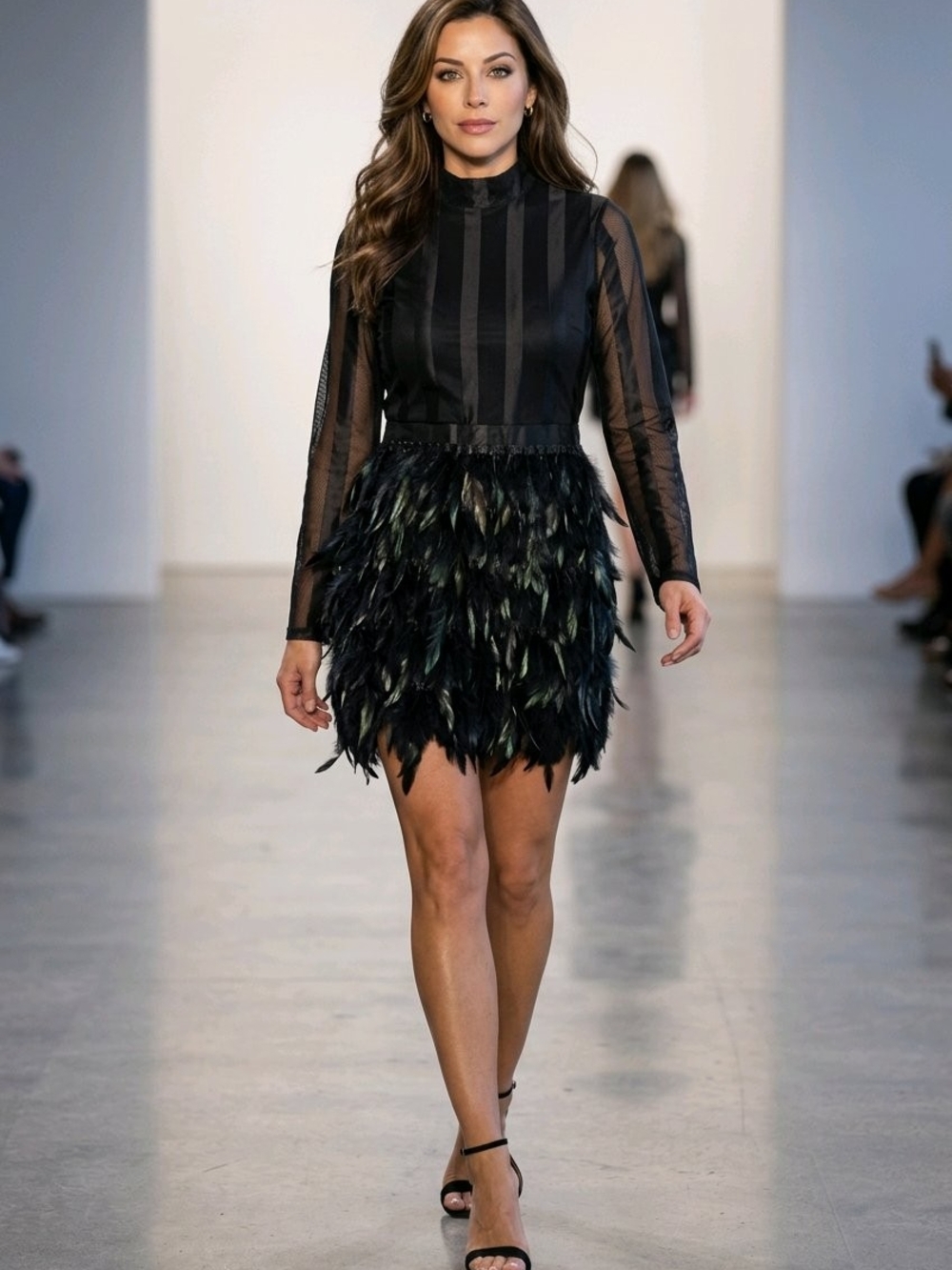 Boohoo Black Feather-Trim Mini Skirt